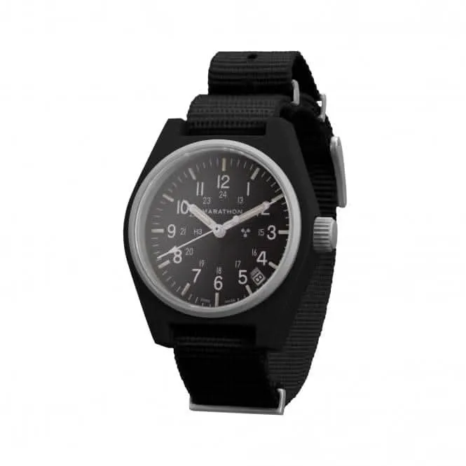 Montre à quartz polyvalente noire de 34 mm avec date (GPQ) en nylon DEFSTAN