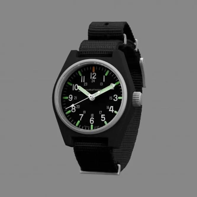 Montre en nylon DEFSTAN à quartz MaraGlo (GPQ) 34mm noire à usage général