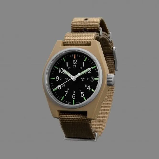 Montre en nylon GPQ (General Purpose Quartz) 34mm couleur Desert Tan conforme à la norme DEFSTAN