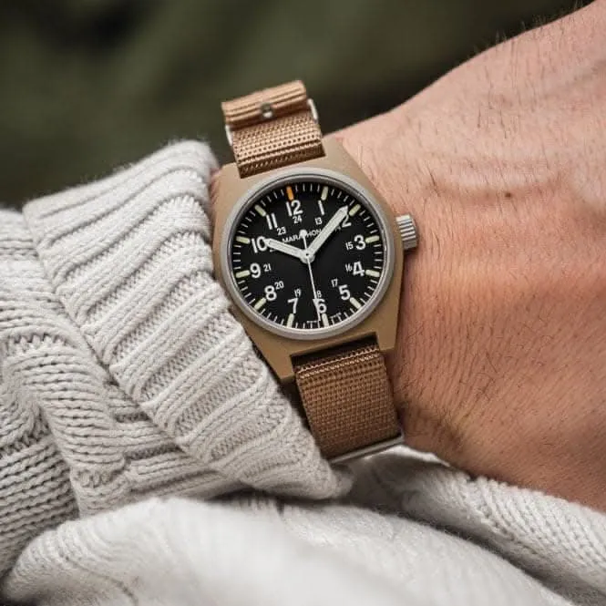 Montre en nylon DEFSTAN à quartz GPQ MaraGlo 34mm couleur sable désert