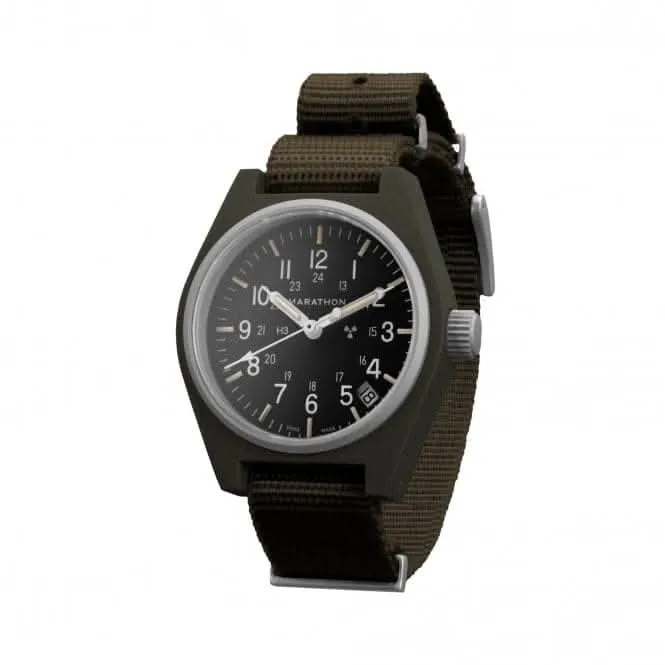 Montre en nylon DEFSTAN à quartz polyvalente (GPQ) de 34 mm en vert sauge avec date