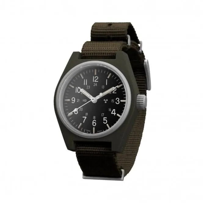 Montre DEFSTAN en nylon GPQ (General Purpose Quartz) vert sauge de 34mm