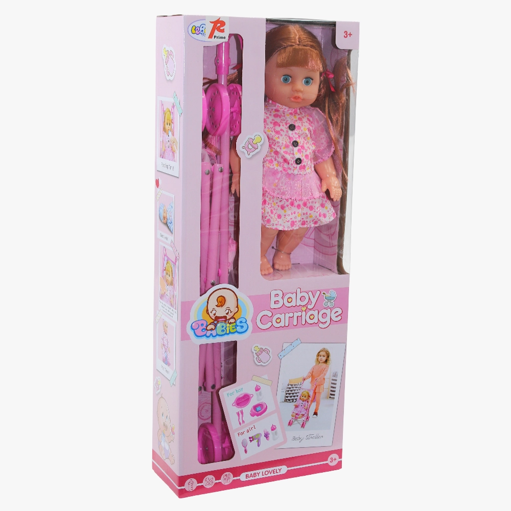 Baby Doll with Stroller and Accessories  Pink Floral Dress