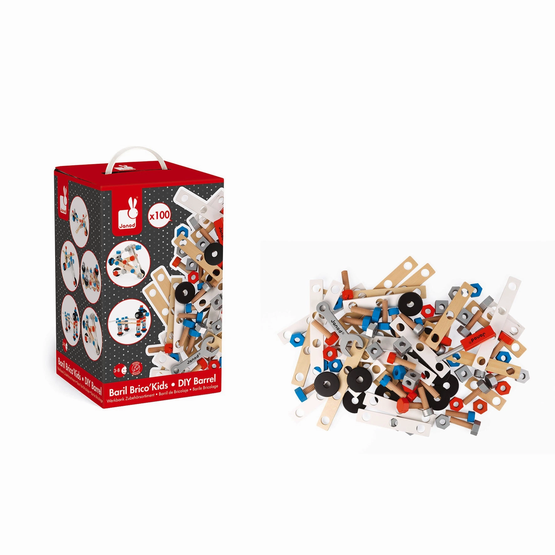 Babykids_Janod_Toys Janod Bricokids DIY Barrel - 100pcs
