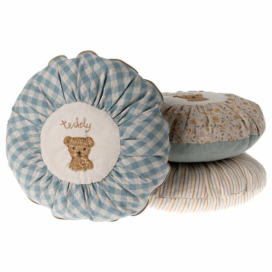 Babykids_Maileg_Toys Maileg Cushion, Round Small - Teddy, Checked