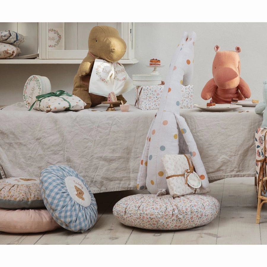 Babykids_Maileg_Toys Maileg Cushion, Round Small - Teddy, Checked