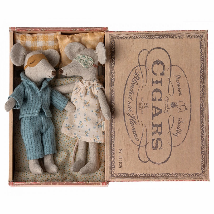 Babykids_Maileg_Toys Maileg Mum and Dad Mice in Cigarbox
