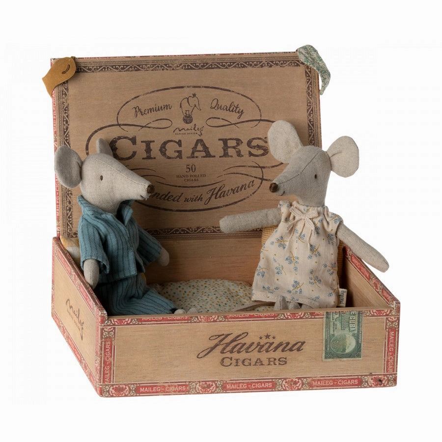 Babykids_Maileg_Toys Maileg Mum and Dad Mice in Cigarbox