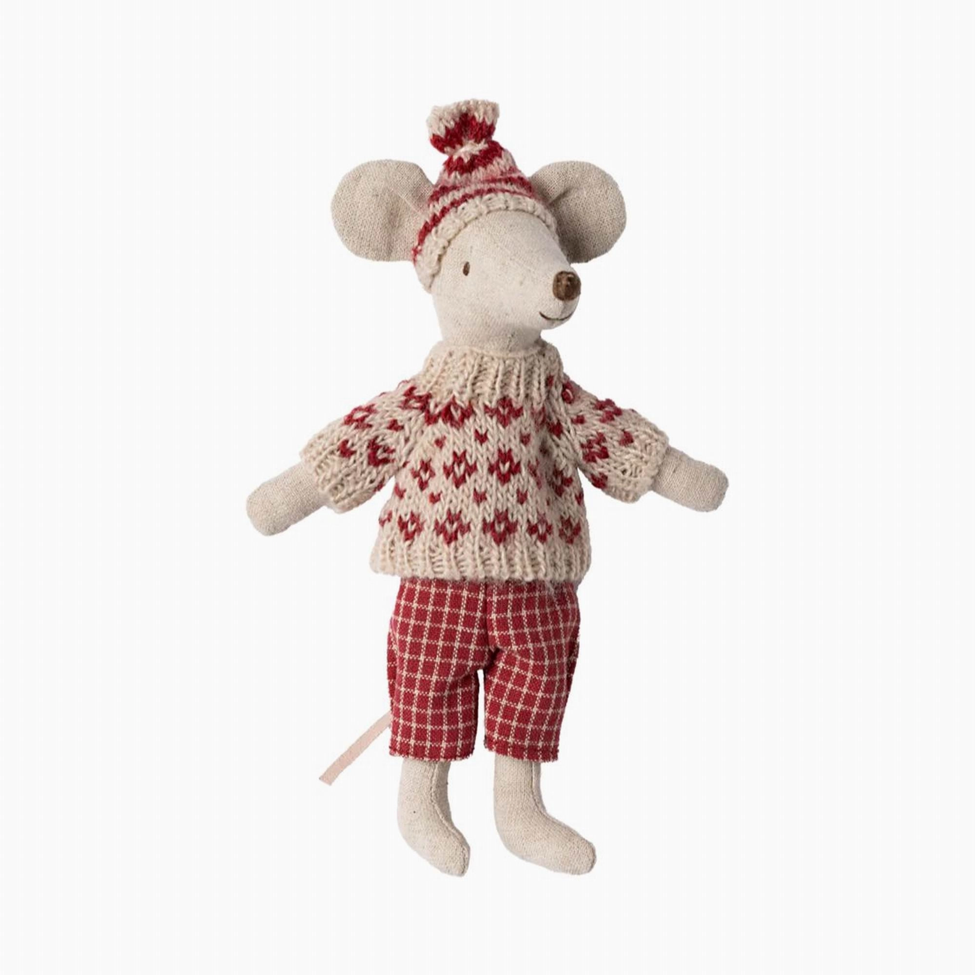 Babykids_Maileg_Toys Maileg Winter Mouse With Ski Set, Mum  Red
