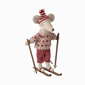 Babykids_Maileg_Toys Maileg Winter Mouse With Ski Set, Mum  Red