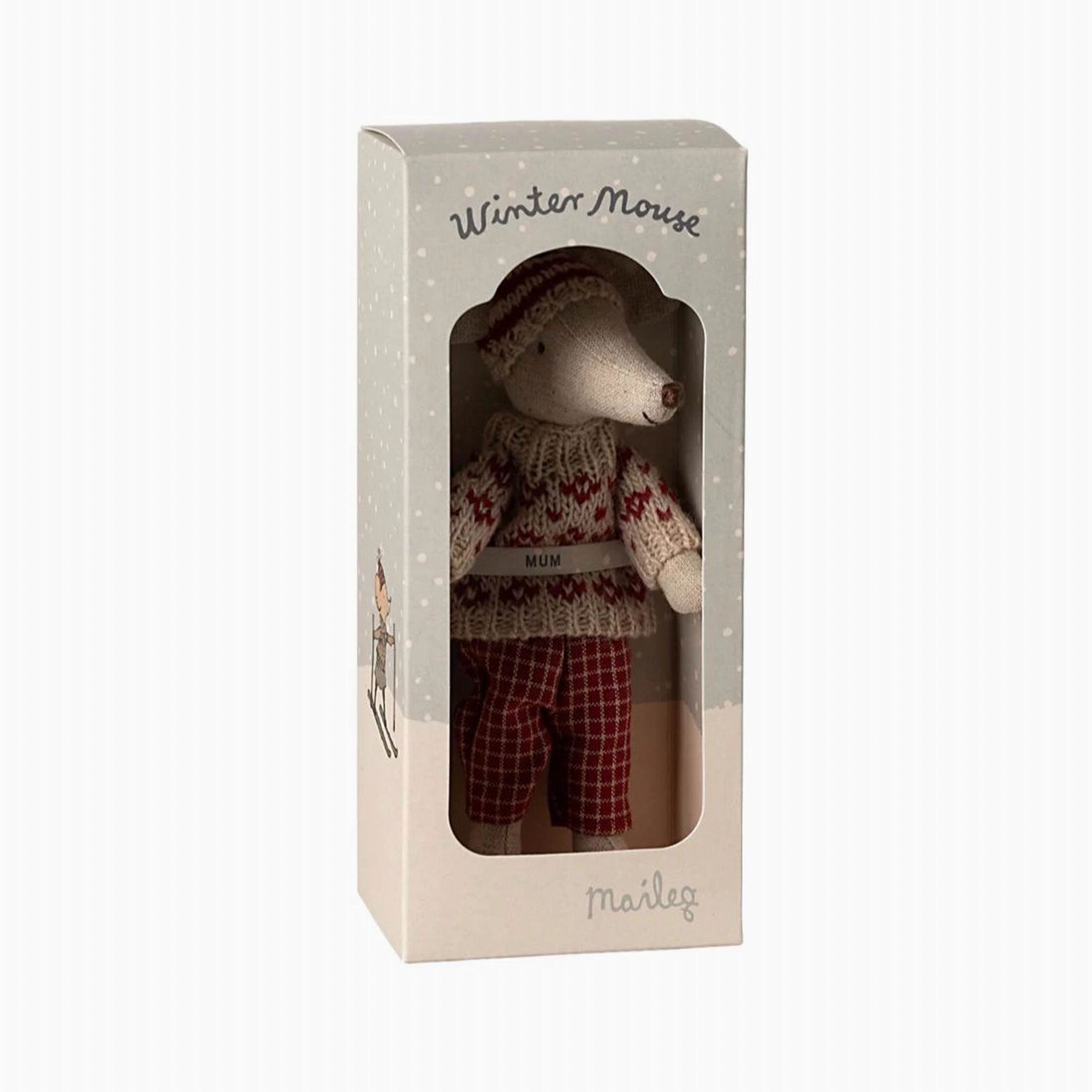 Babykids_Maileg_Toys Maileg Winter Mouse With Ski Set, Mum  Red