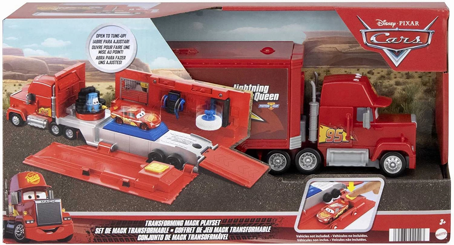 Babykids_Mattel_Toys Disney Pixar Cars Transforming Mack - 2-in-1 Transporter & Tune-Up Playset for Ages 3  (HDC75)