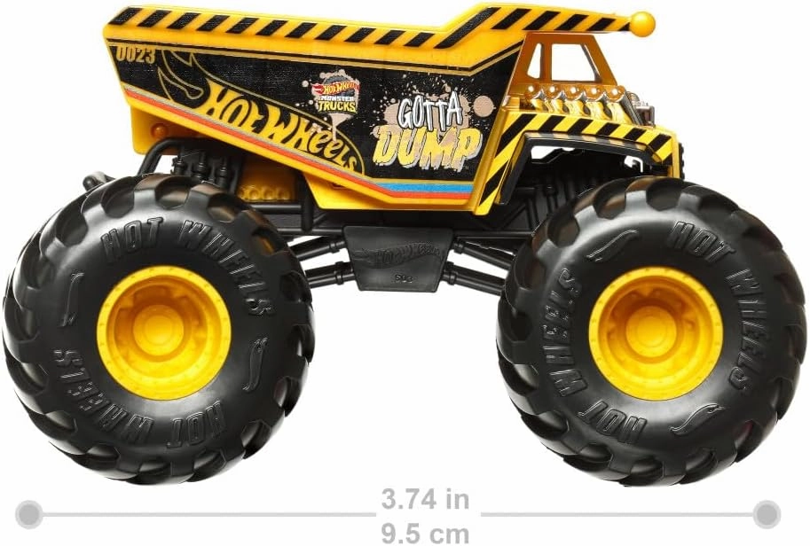 Babykids_Mattel_Toys Hot Wheels Mattel Monster Trucks 1:24 Die-Cast Gotta Dump - Large Scale Monster Truck Toy for Kids, Durable Metal Construction, Assorted Models