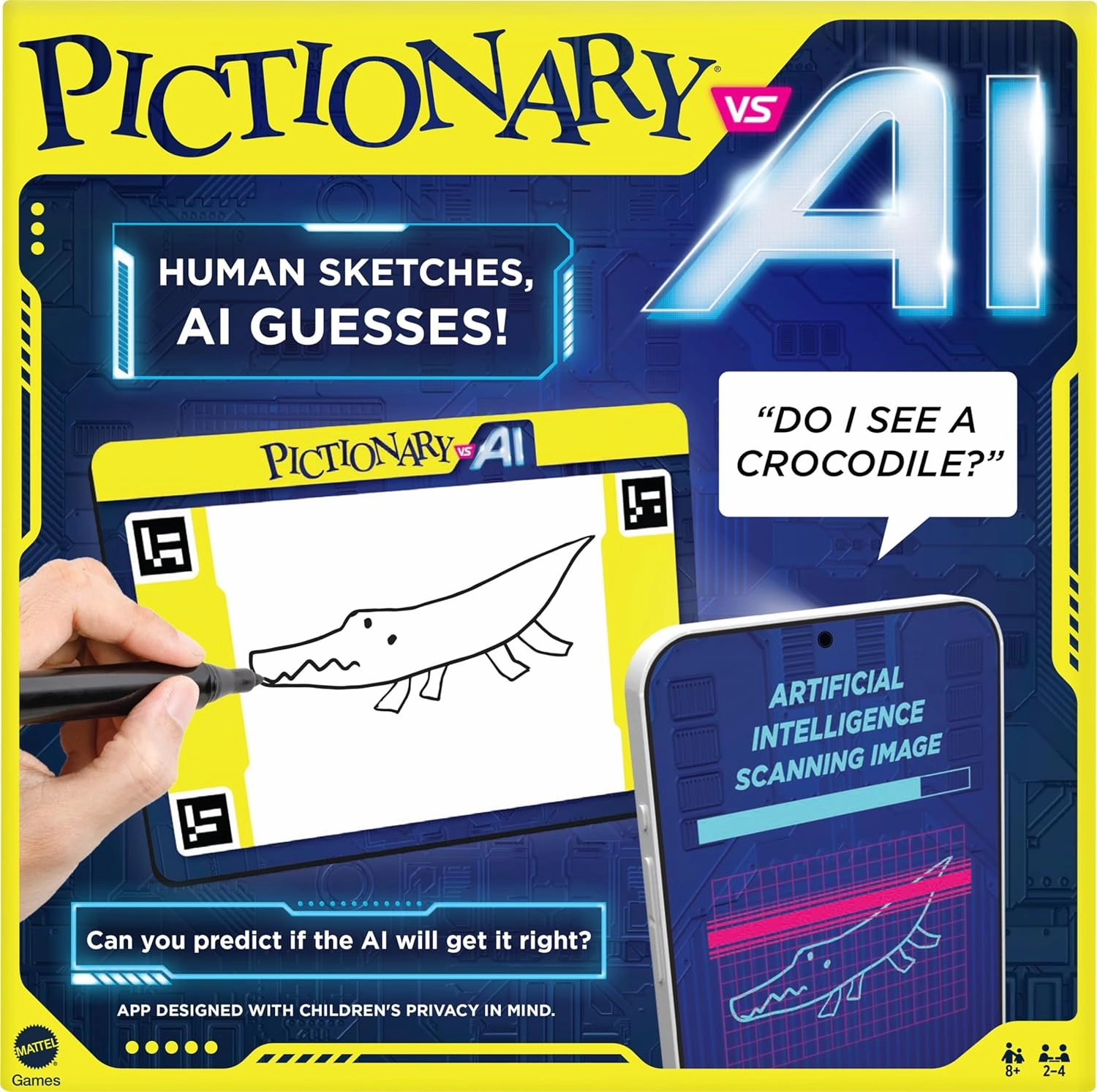 Babykids_Mattel_Toys Mattel Games Pictionary VS AI, Family Board Game for Kids and Adults, Engaging Gift for Kids, Drawing Game with Artificial Intelligence for 2 to 4 Teams with Multiple Players