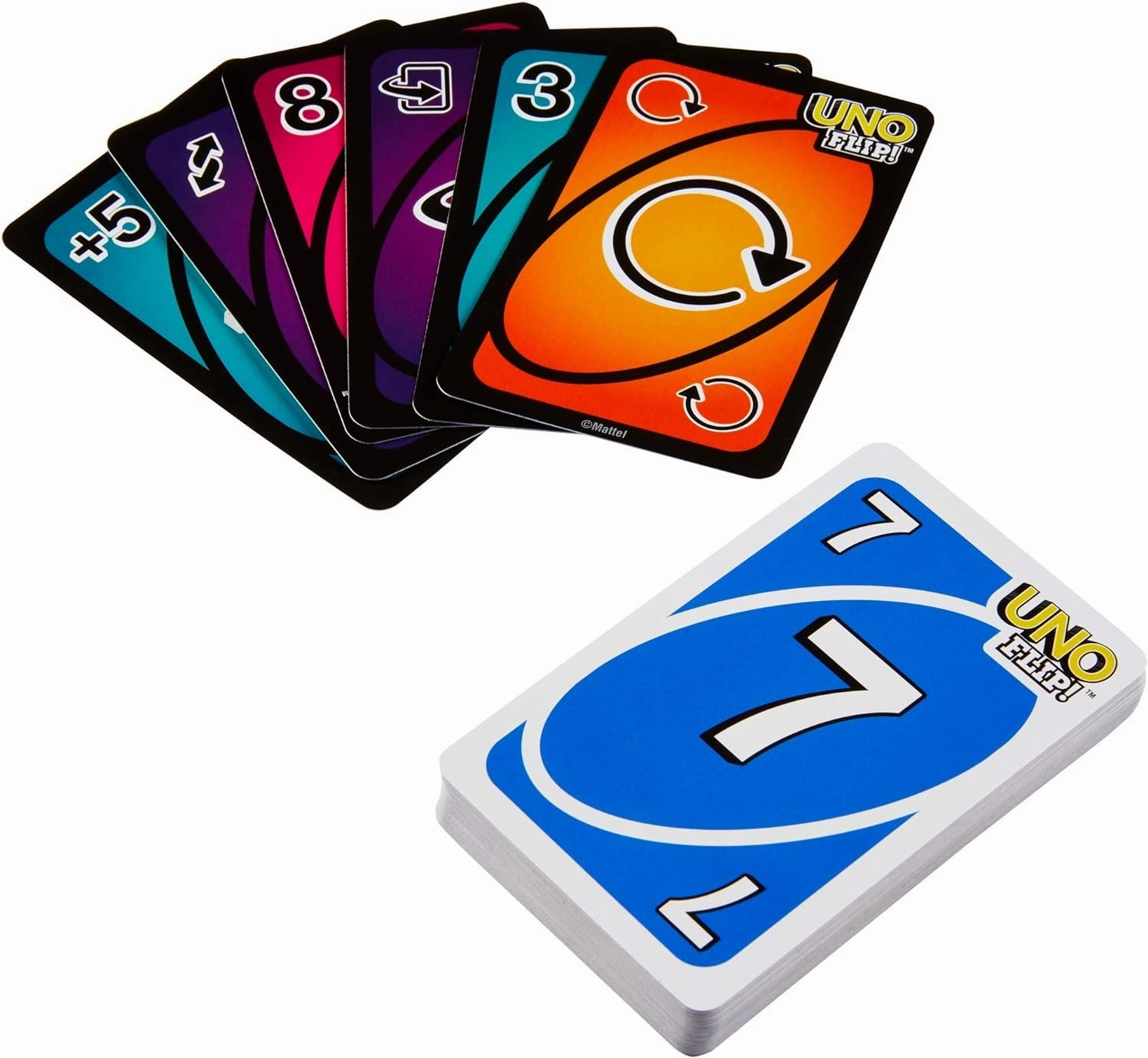 Babykids_Mattel_Toys Mattel Games UNO FLIP! Family Card Game for Adults, Teens & Kids, Double-sided Deck with Special Flip Card