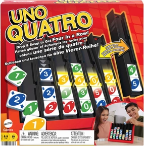 Babykids_Mattel_Toys Mattel Games UNO Quatro, Family Board Game for Kids and Adults for Family Game Night