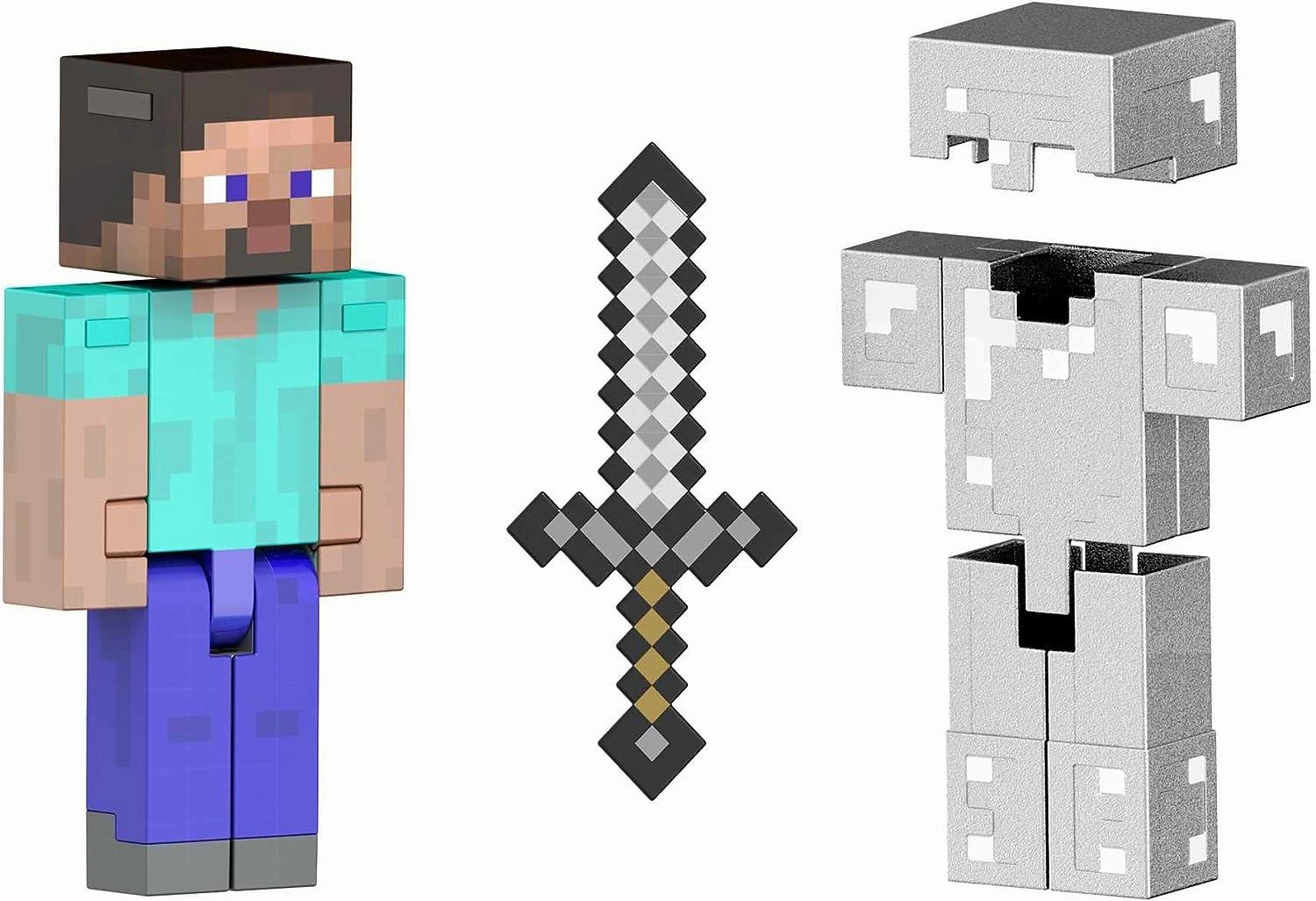 Babykids_Mattel_Toys Mattel Minecraft Diamond Level Steve, 5.5-inch Collector Action Figure with Die-cast Accessories