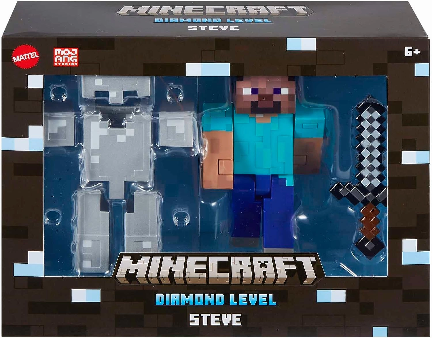 Babykids_Mattel_Toys Mattel Minecraft Diamond Level Steve, 5.5-inch Collector Action Figure with Die-cast Accessories
