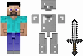 Babykids_Mattel_Toys Mattel Minecraft Diamond Level Steve, 5.5-inch Collector Action Figure with Die-cast Accessories