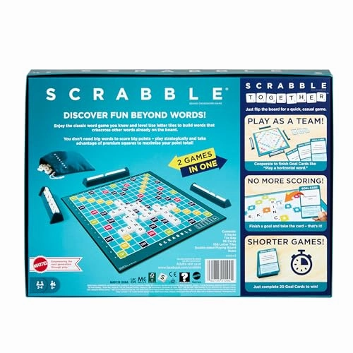 Babykids_Mattel_Toys Mattel Scrabble Board Game, Family Word Game with Two Ways to Play (HWD43)