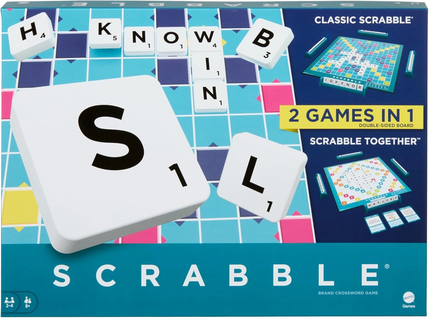 Babykids_Mattel_Toys Mattel Scrabble Board Game, Family Word Game with Two Ways to Play (HWD43)