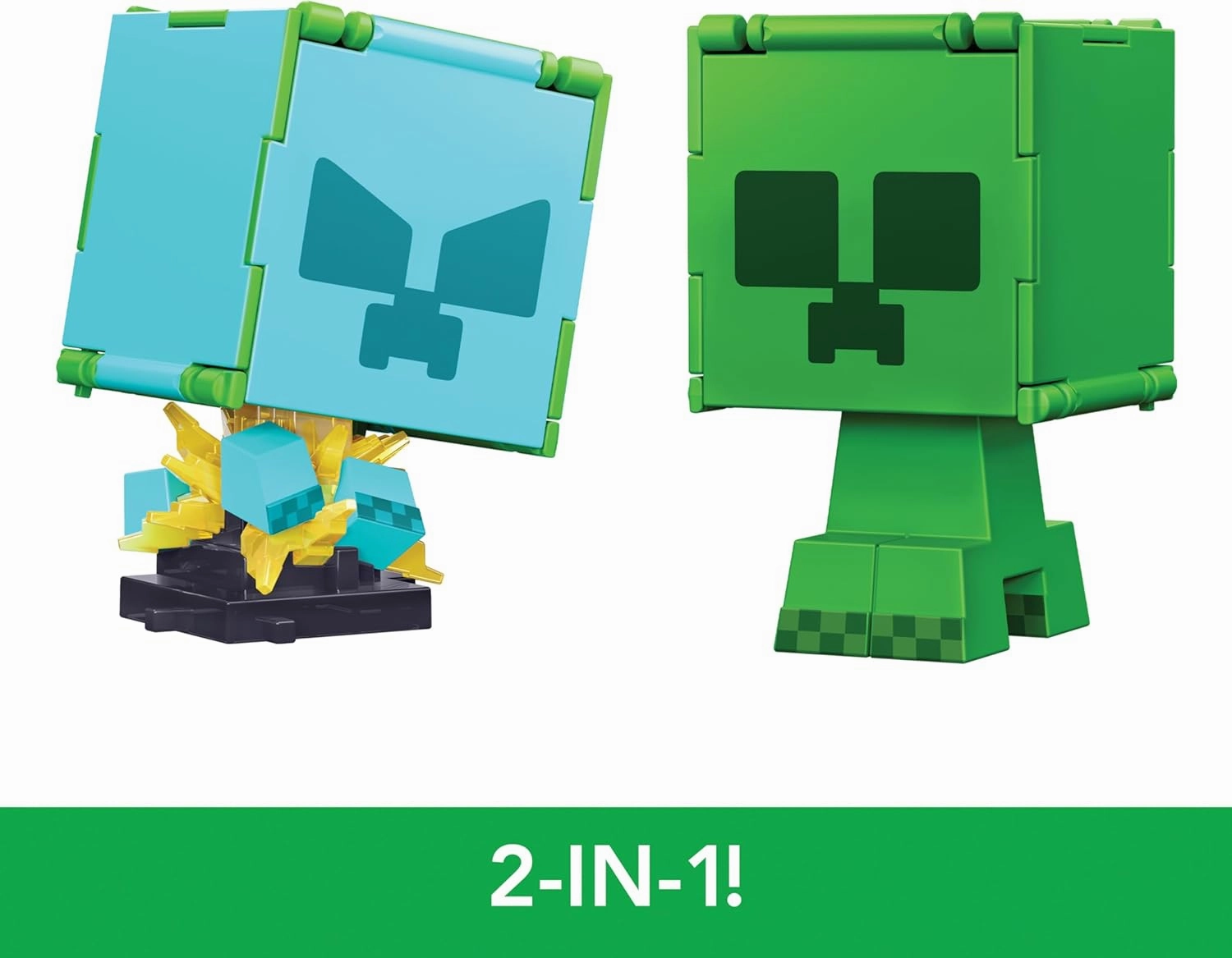 Babykids_Mattel_Toys Minecraft Flippin Figs Collectible Figures - 2-in-1 Fidget Play, 3.75-in Scale, Green Creeper Design