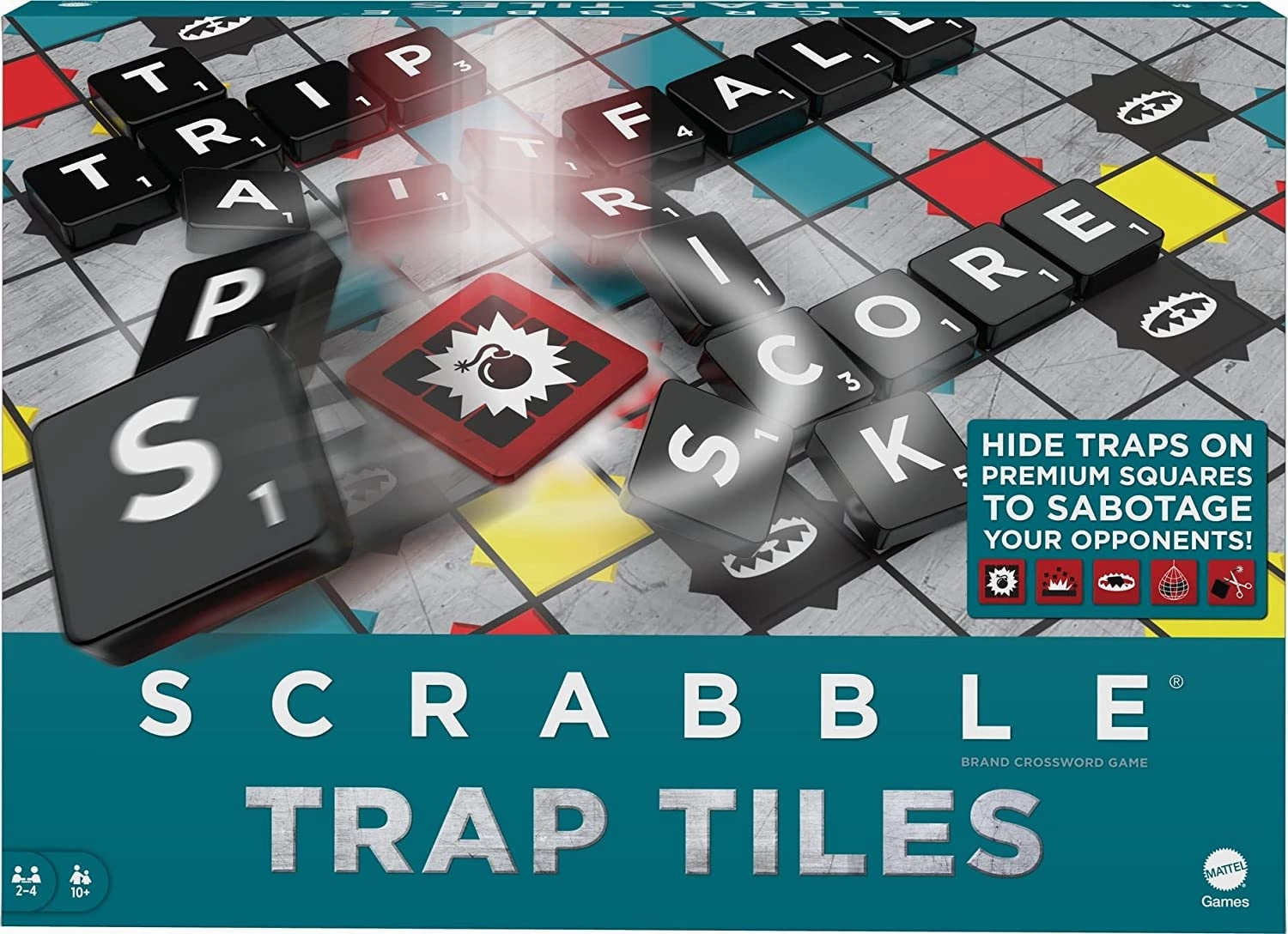 Babykids_Mattel_Toys Scrabble Trap Tiles Family Board Game with, Traps, Trigger Tiles, Racks, Tile Ba