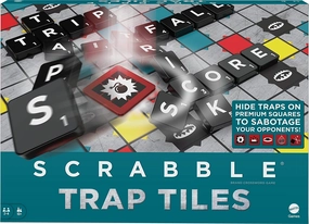 Babykids_Mattel_Toys Scrabble Trap Tiles Family Board Game with, Traps, Trigger Tiles, Racks, Tile Ba