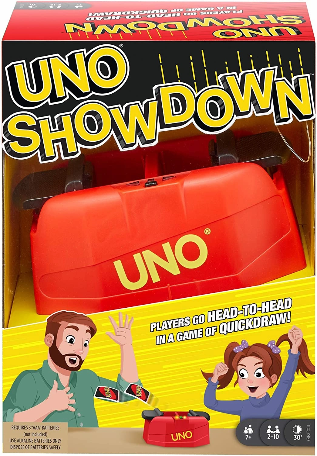 Babykids_Mattel_Toys UNO Showdown Quick Draw Family Card Game with 112 Cards & UNO Showdown Unit for Ages 7 Years Old & Up, Gift for Kid, Family or Adult Game Night