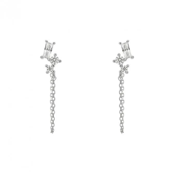 Boucles d'oreilles à clous avec chaîne en zircone baguette E6183 - Diamonfire Jewellery