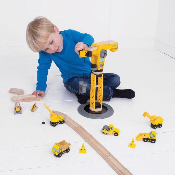 Bigjigs Rail Yellow Crane Construction Set