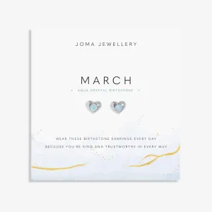 Boucles d'oreilles en cristal d'aqua plaqué argent, pierre de naissance de mars 8389 Joma Jewellery