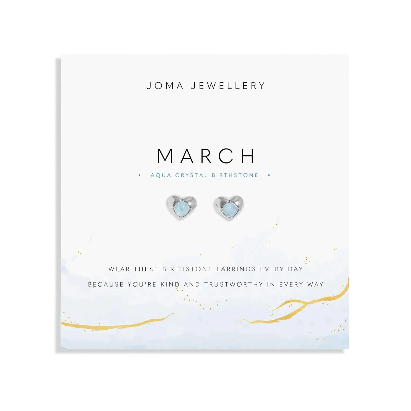 Boucles d'oreilles en cristal d'aqua plaqué argent, pierre de naissance de mars 8389 Joma Jewellery
