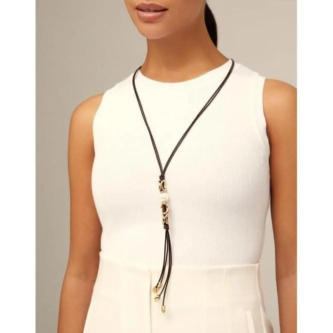 Collier en nacre perle avec lien en cuir blanc Unode50 Bijoux et Accessoires