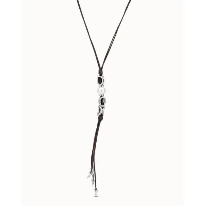 Collier en nacre perle avec lien en cuir blanc Unode50 Bijoux et Accessoires