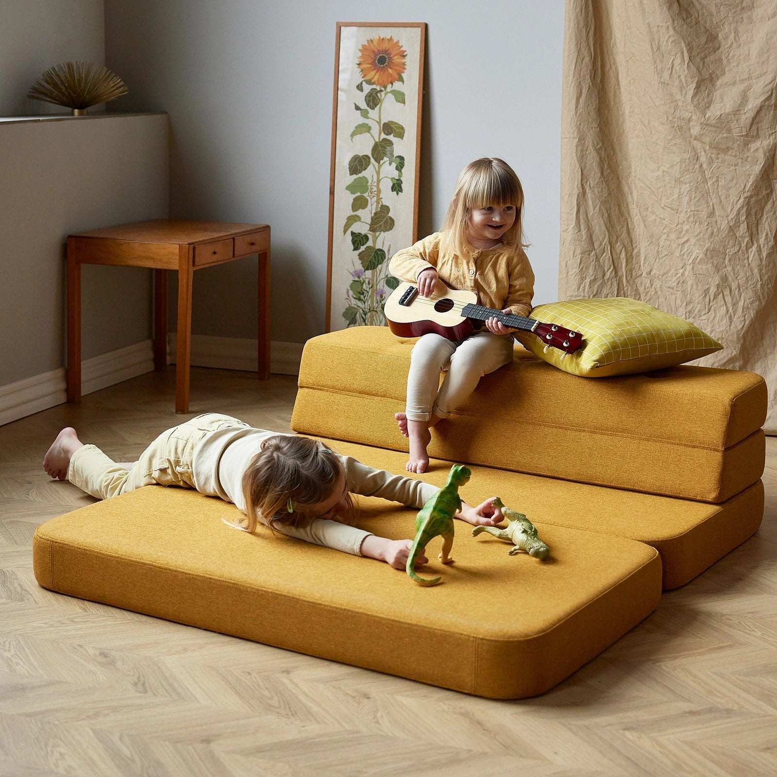 by KlipKlap KK 3 Fold Sofa 36x120x70cm - Soft Rose W. Rose (Pre-Order; Est. Delivery in 2-4 Weeks)