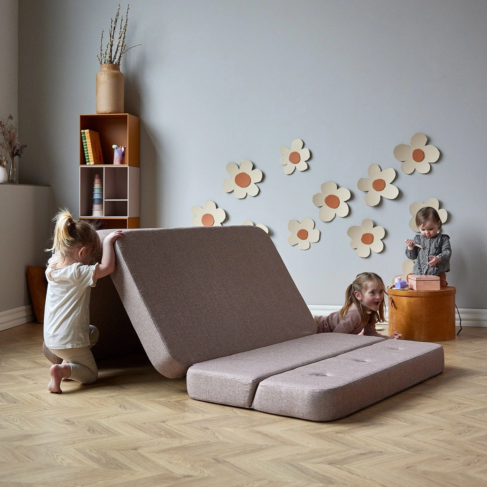by KlipKlap KK 3 Fold Sofa 36x120x70cm - Soft Rose W. Rose (Pre-Order; Est. Delivery in 2-4 Weeks)