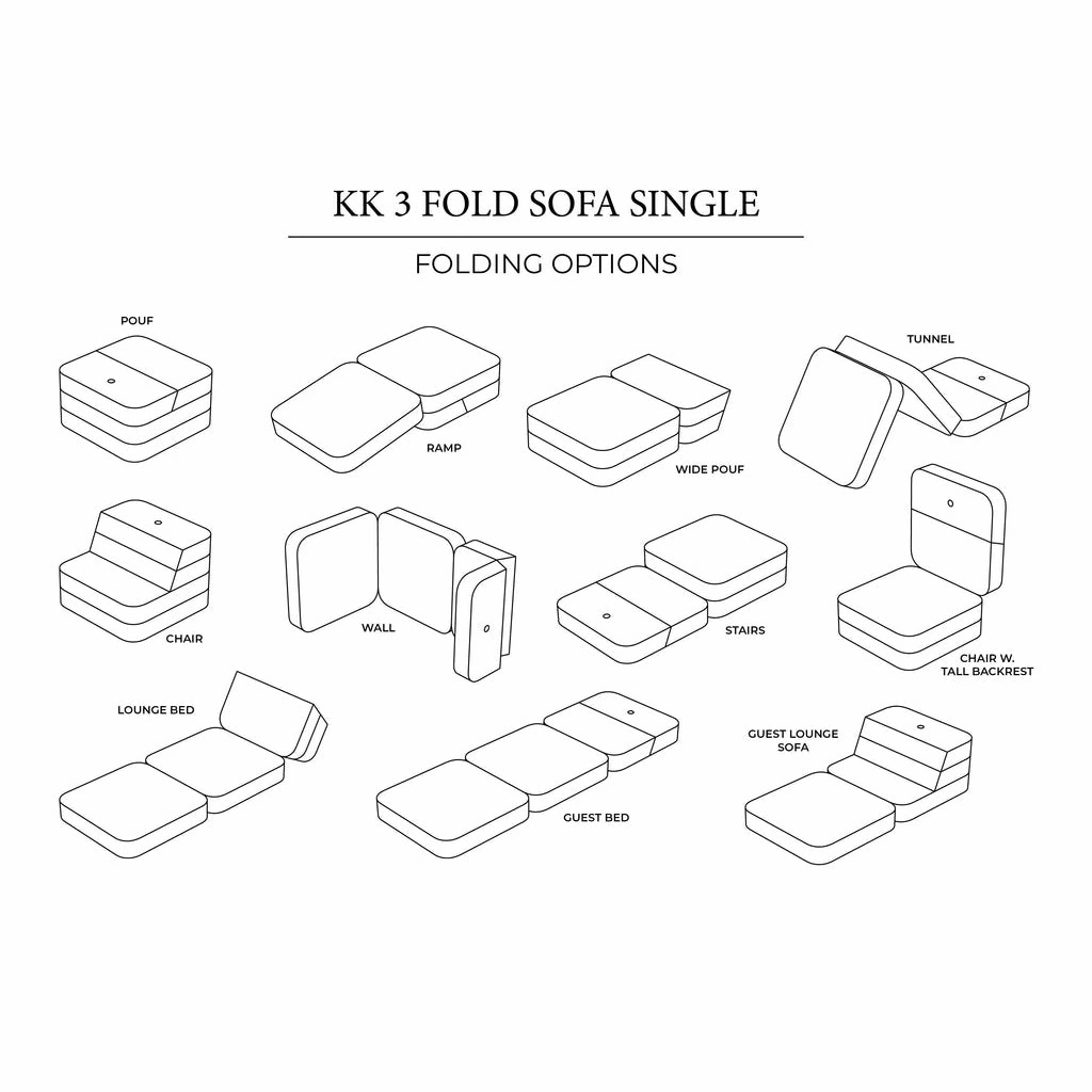 by KlipKlap KK 3 Fold Sofa Single Soft 36x70x70cm - Blue Grey W. Grey