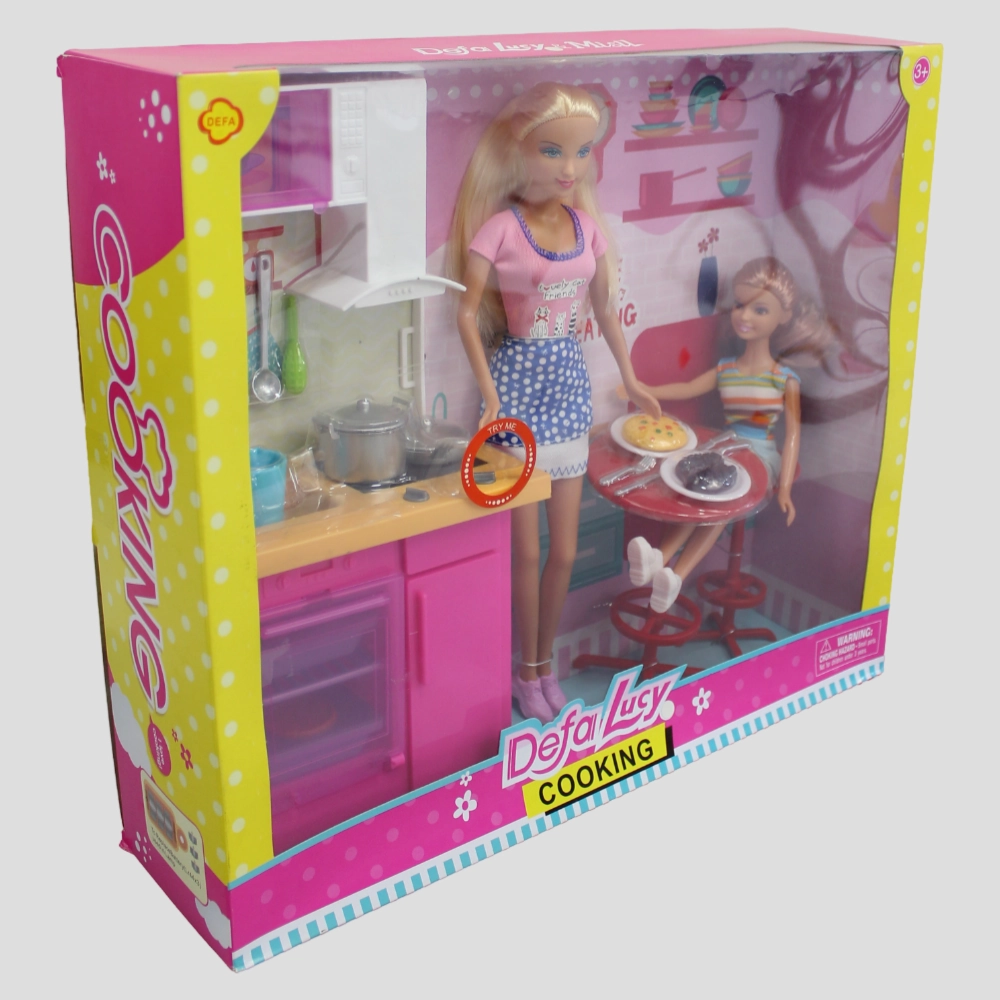Defa Lucy Set of 2 Bendable Dolls with Kitchen & Accessories  Light-Up Playset!