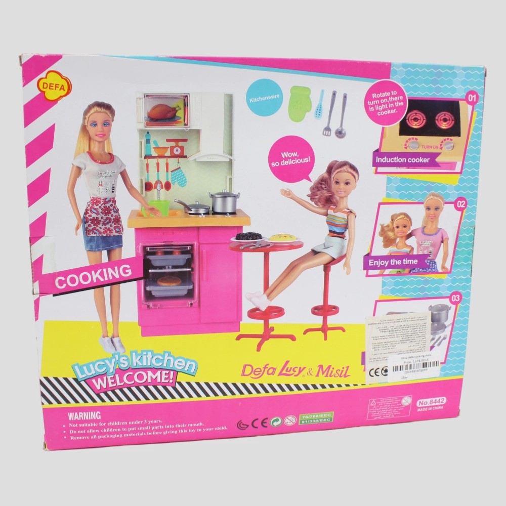 Defa Lucy Set of 2 Bendable Dolls with Kitchen & Accessories  Light-Up Playset!
