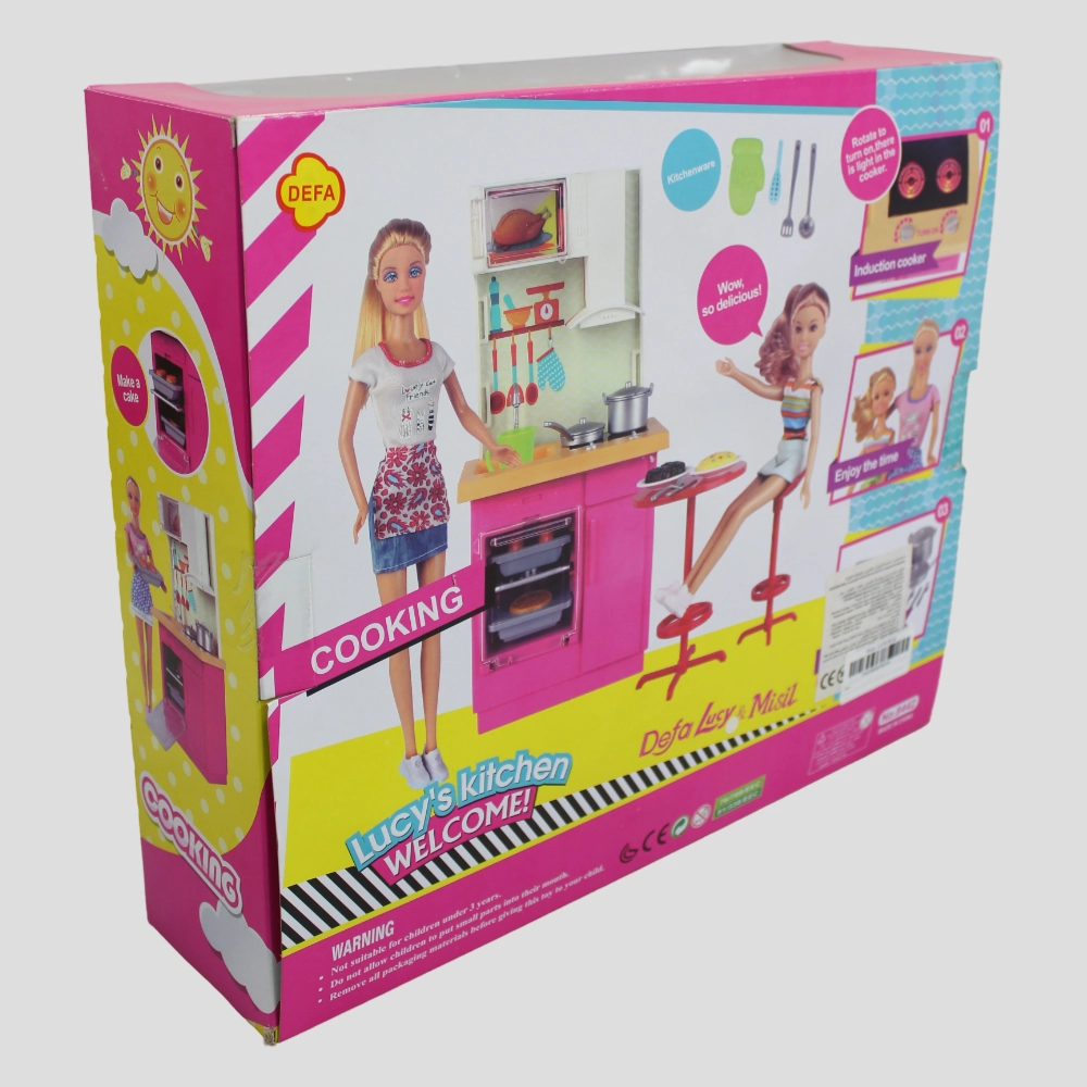 Defa Lucy Set of 2 Bendable Dolls with Kitchen & Accessories  Light-Up Playset!