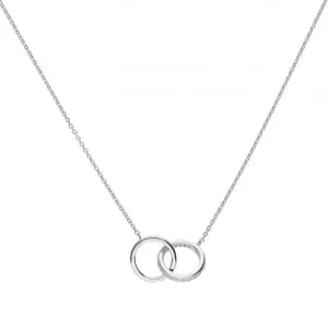 Collier Diamonfire avec deux anneaux entrelacés en zirconium blanc argenté N4235 - Bijouterie Diamonfire