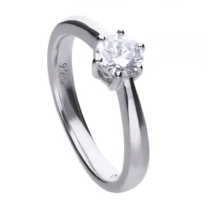 Bague solitaire en zirconium Diamonfire argent blanc à 6 griffes R3619 - Bijoux Diamonfire
