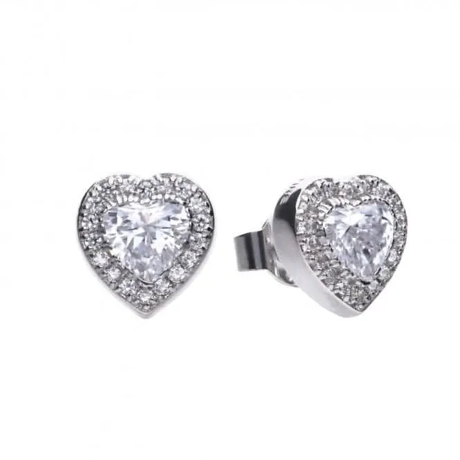 Boucles d'oreilles en forme de cœur en zircone blanche argentée Diamonfire E5589 - Bijoux Diamonfire