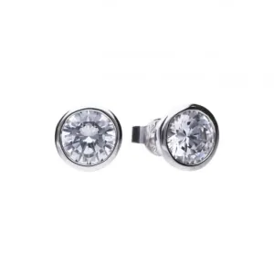 Boucles d'oreilles solitaires en zircone blanche argentée Diamonfire E5621 - Bijoux Diamonfire