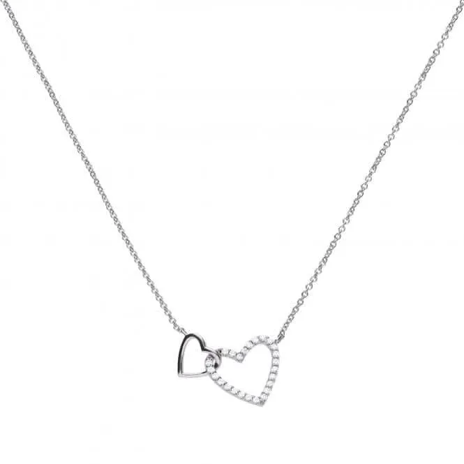 Diamonfire Zirconia Blanc Argenté Collier Deux Cœurs N4249 Bijoux Diamonfire