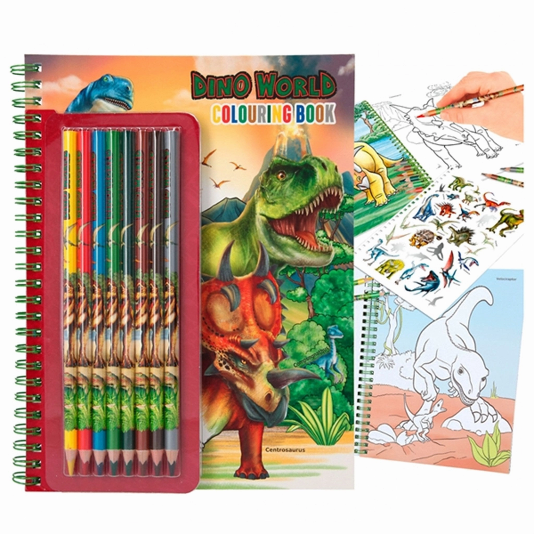 Dino World Colouring Book With Coloured Pencils