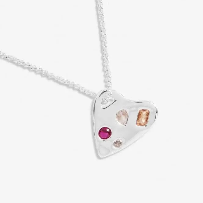 Collier ajustable de 50 cm en forme de cœur martelé plaqué argent avec finition gemme brillante 7181 Joma Jewellery