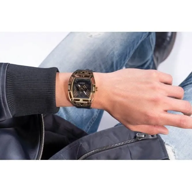 Gents Legend Cuir véritable Silicone Monture dorée Montre GW0500G1