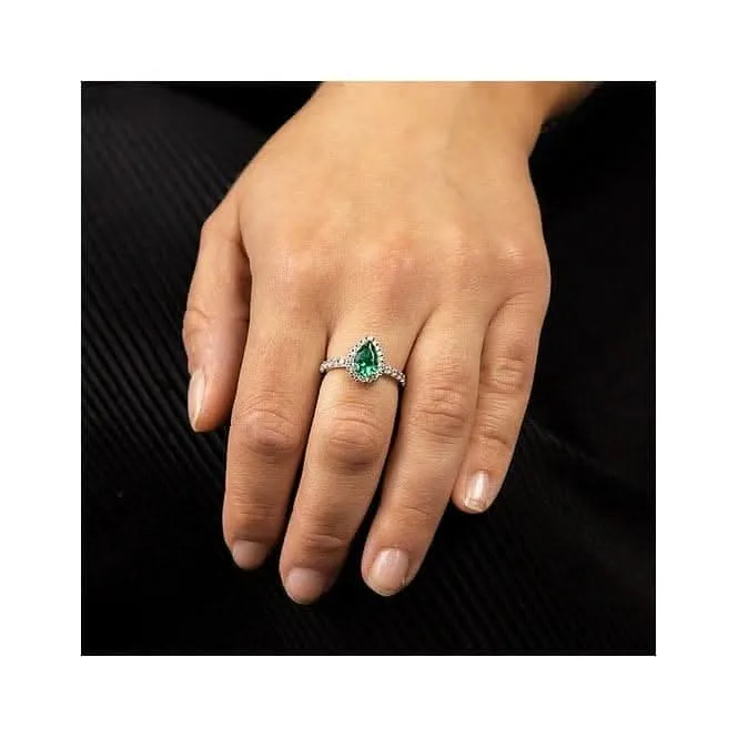 Bague en forme de larme verte pavée entourée de diamants R3780 Diamonfire Jewellery